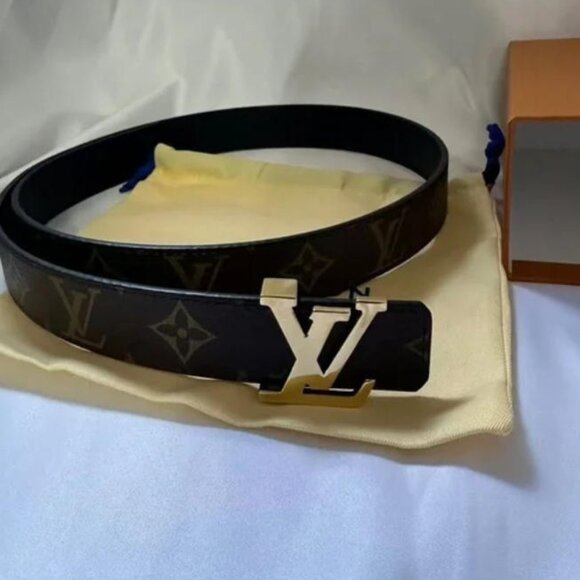 Louis Vuitton Monogram Leather Belt 💛 Gold LV Buckle 85cm / 34in - Picture 3 of 5
